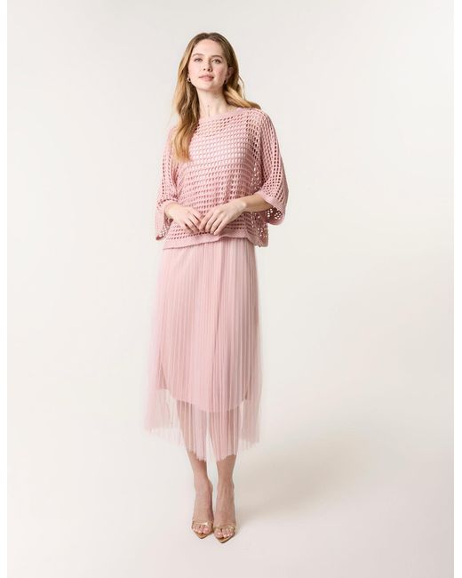 Blue Vanilla Pink Crochet Top Pleat Dress