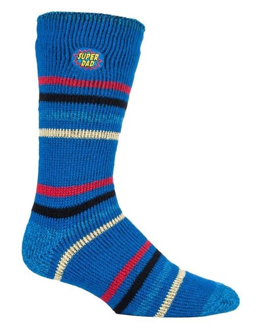 Heat Holders Blue Striped Thermal Crew Socks for men