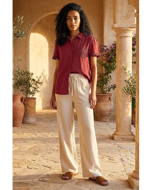 Roman Red Crochet Pocket Button Shirt