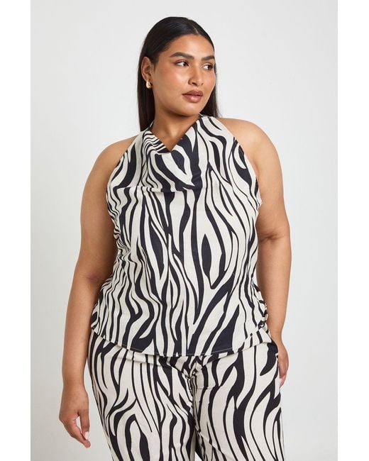 Boohoo White Plus Zebra Linen Cowl Neck Top