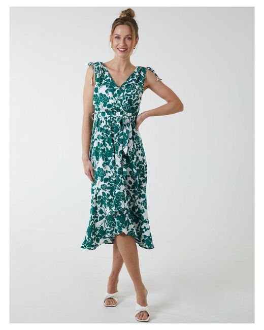Blue Vanilla Blue Wrap Front Midi Dress With Ruffle Hem