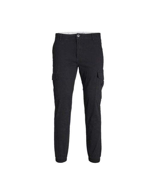 Jack & Jones Black Cargo Trousers Slim Fit, Normal Rise Military Combat Pant For for men