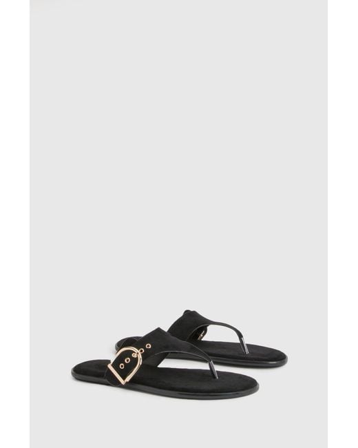 Boohoo Black Flip Flop Buckle Toe Post Flops
