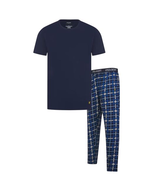 Lyle & Scott Blue Cotton Casul Rich Checked Regalur Fit Pajamas Set for men