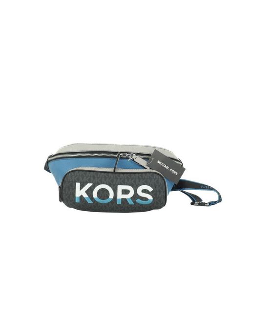 Michael Kors Blue Cooper Large Multi Leather Embroidered Logo Utility Belt Bag