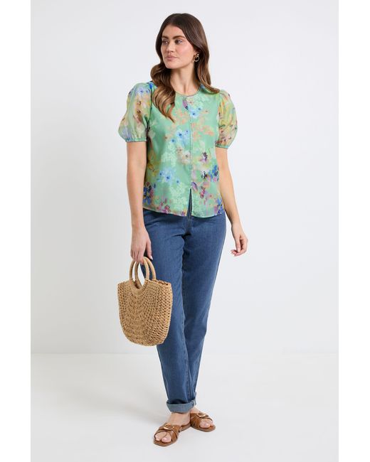 Wallis Green Organza Puff Sleeve Top