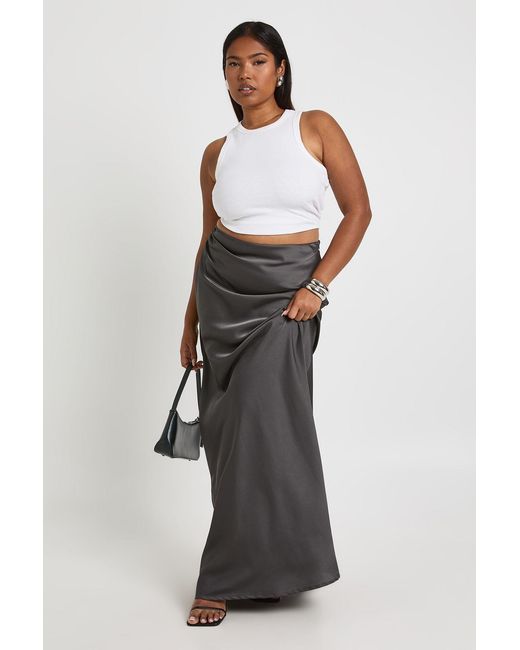 Boohoo Gray Plus Satin Ruched Side Detail Column Maxi Skirt