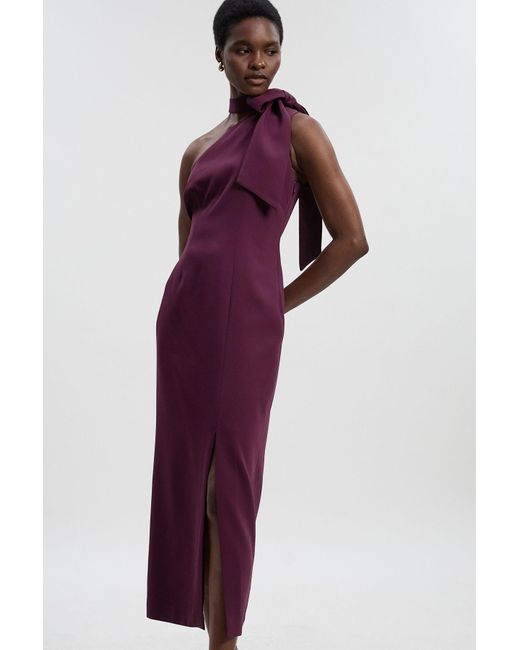 Karen Millen Purple Soft Tailored Bow Tie Neck Midi Dress