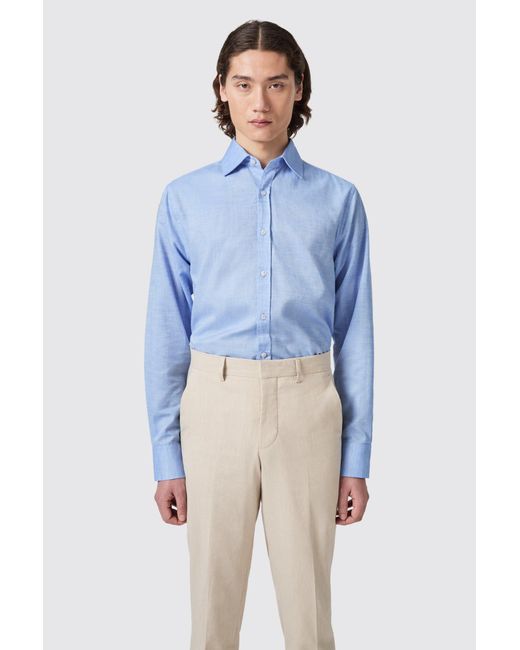 Shelby and Sons Blue Grafton Slim Fit Spread Collar Linen Shirt for men