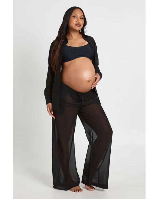 Boohoo Black Maternity Chiffon Beach Trouser