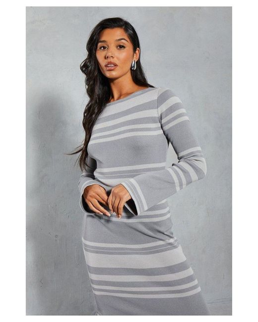 MissPap Gray Premium Knitted Stripe Maxi Dress