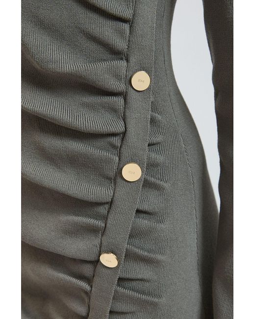 Karen Millen Gray Asymmetric Fastening Viscose Knitted Dress