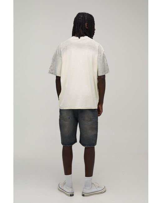 BoohooMAN Natural Oversized Boxy Exposed Seam Tonal Print Spray Wash T-Shirt Cotton for men