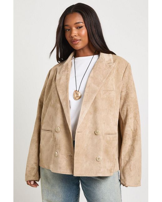 Boohoo Natural Plus Suede Double Breasted Blazer