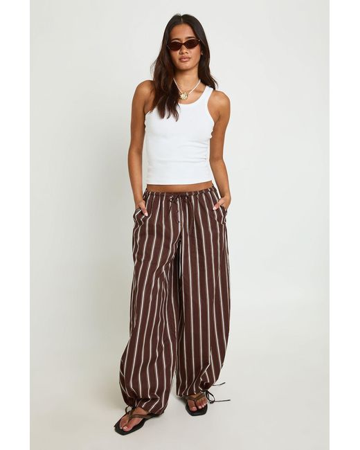 Boohoo Brown Stripe Tie Cuff Balloon Trousers
