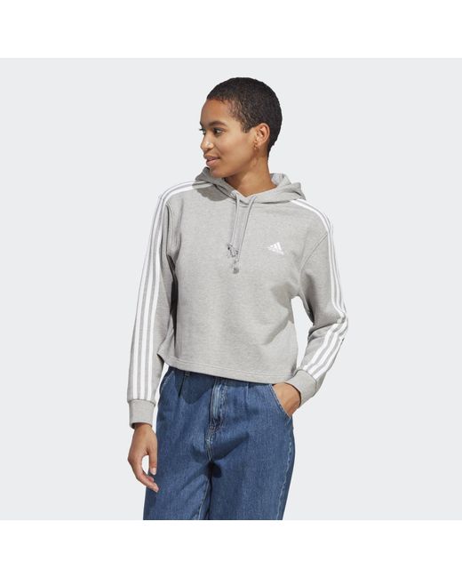 Adidas Gray Essentials 3-Stripes French Terry Crop Hoodie