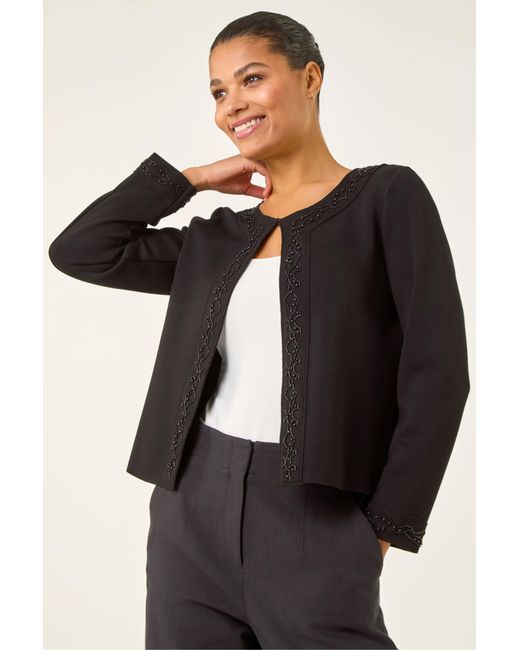Roman Black Beaded Trim Open Jacket