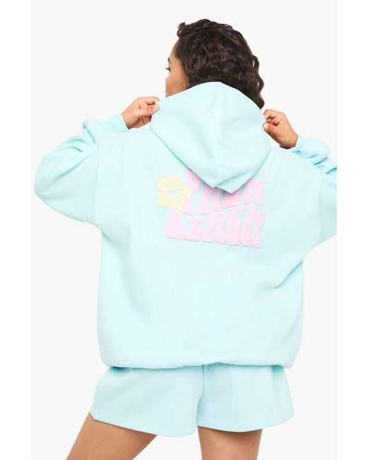 Boohoo Blue Palm Beach Puff Print Short Tracksuit