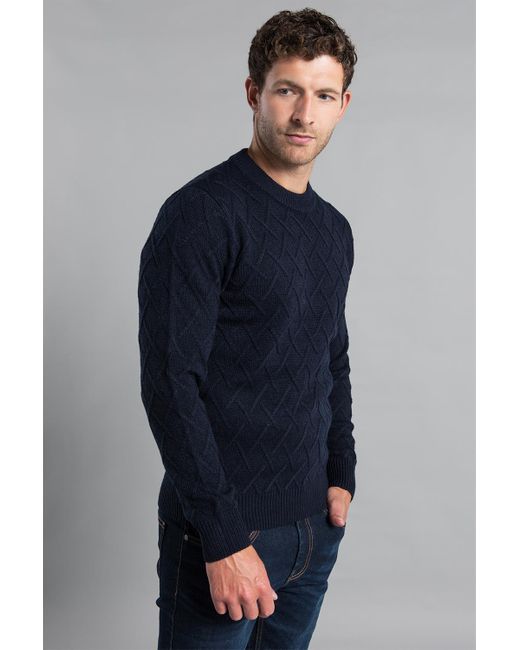 Kensington Eastside Blue Dark Cable Knit Crew Neck Jumper for men