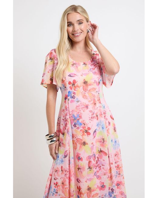 Wallis Pink Petite Floral Print Chiffon Midi Dress