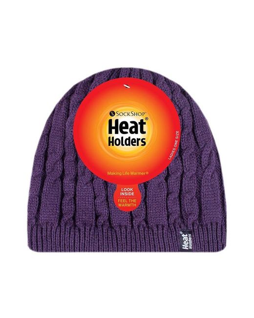 Heat Holders Blue Ribbed Cable Knit Fleece Lined Thermal Knitted Beanie Hat