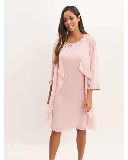 Gina Bacconi Pink Joseline Short Chiffon Jacket Dress With Beaded Neckline