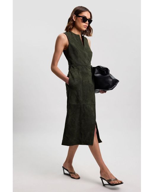 Karen Millen Green Suede Tie Belt Midi Dress