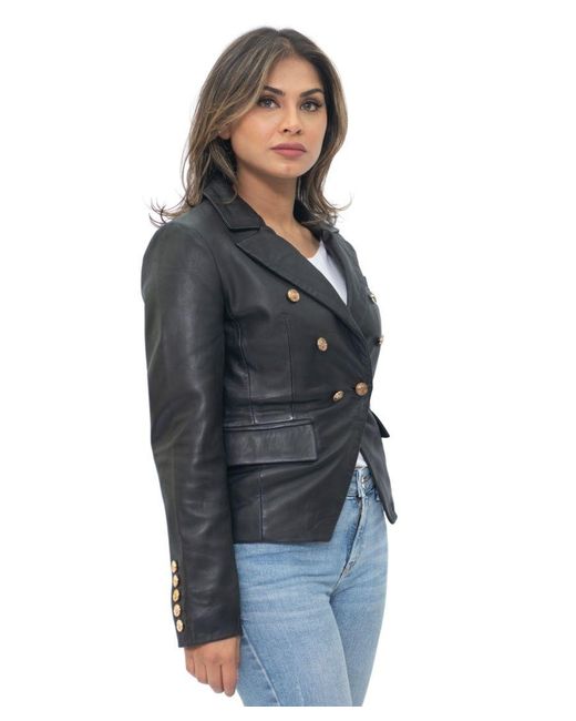 Infinity Leather Black Military Blazer Jacket-Aalborg