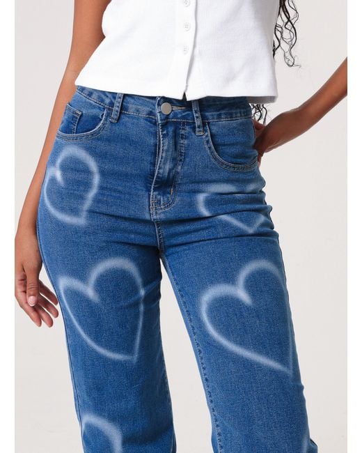 Pink Vanilla Blue Spray Heart Detail Jeans