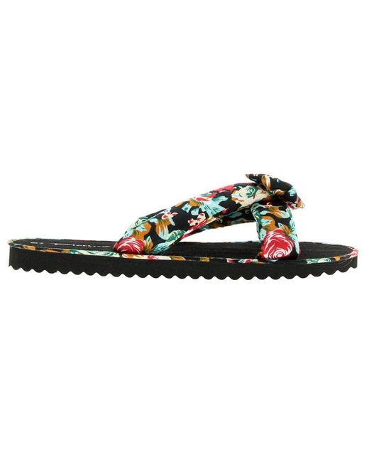 Wynsors Green Flip Flops Kiley Slip On Black Floral Textile
