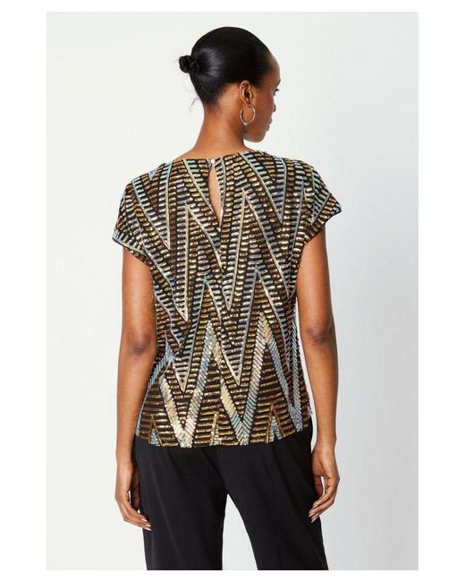 PRINCIPLES Brown Multi Sequin Cold Shoulder Top