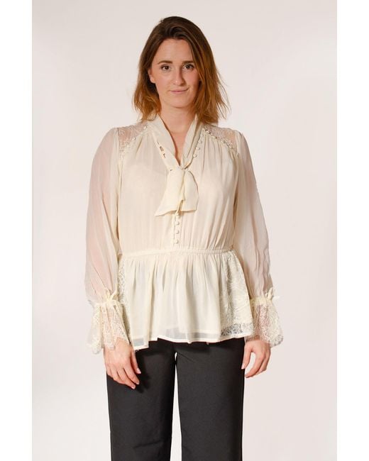 River Island Natural Tie Neck Dobby Blouse
