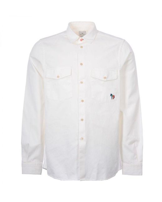 PS by Paul Smith White Embroided Zebra Logo Overshirt for men