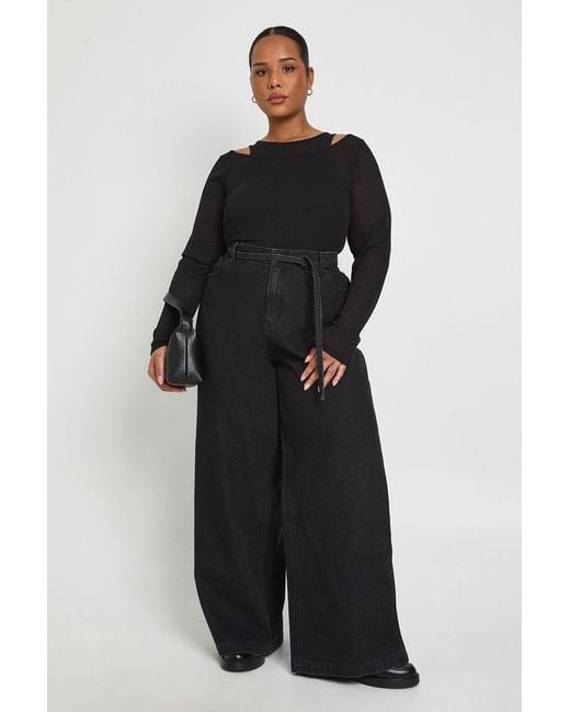 Boohoo Black Plus Elasticated Back Tie Wide Leg Jean