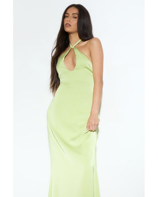 MissPap Yellow Satin Keyhole Halter Detail Maxi