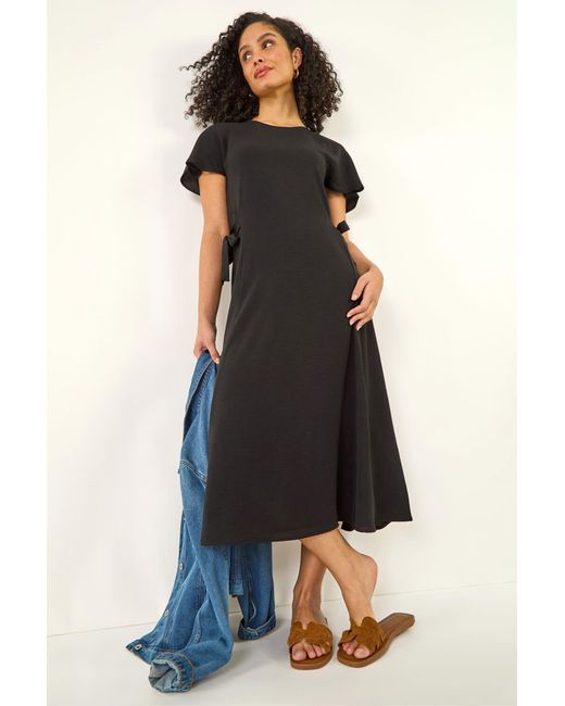 Roman Black Side Tie Detail Midi Dress