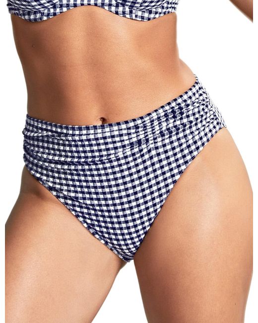 Panache Blue Gingham Midi Bikini Brief