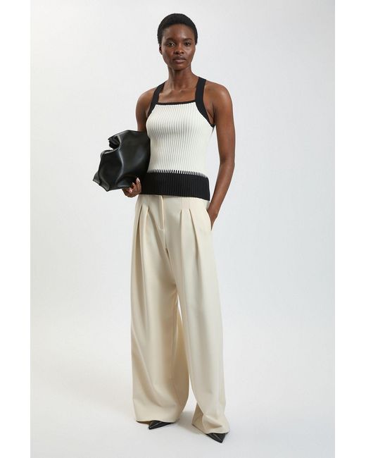 Karen Millen White Block Colour Racked Rib Knitted Sleeveless Top