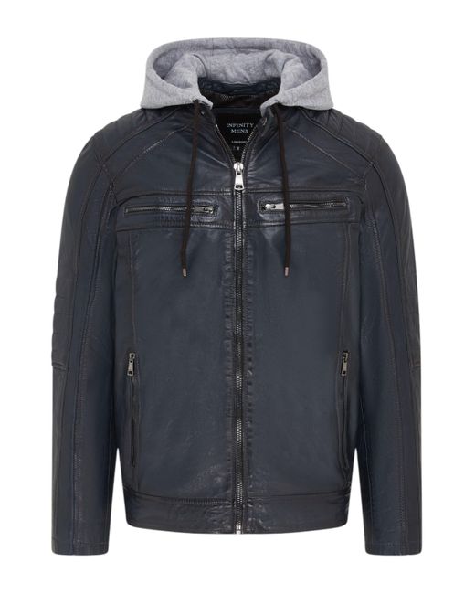 Infinity Leather Blue Hooded Biker Lamb Jacket for men
