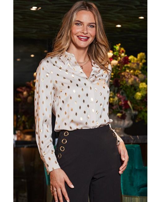 Sosandar Black Champagne Metallic Fleck Longline Satin Shirt