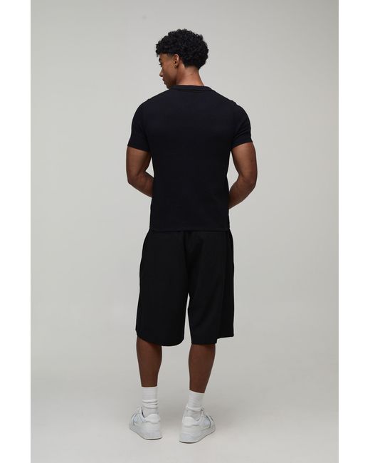 BoohooMAN Blue Muscle Fit Cotton Blend Revere Knitted Polo for men