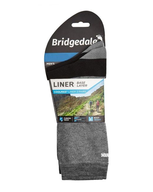 Bridgedale Gray 2 Pairs Liner Base Layer Boot Socks for men