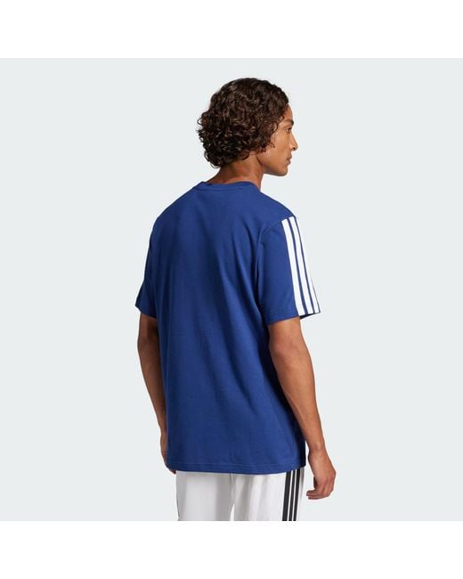 Adidas Blue Essentials 3-Stripes Single Jersey Tee for men