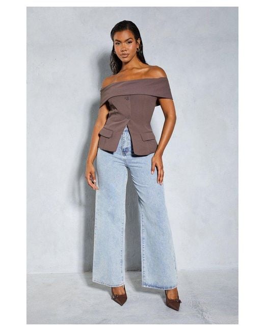 MissPap Gray Tailored Bardot Sleeveless Blazer Top