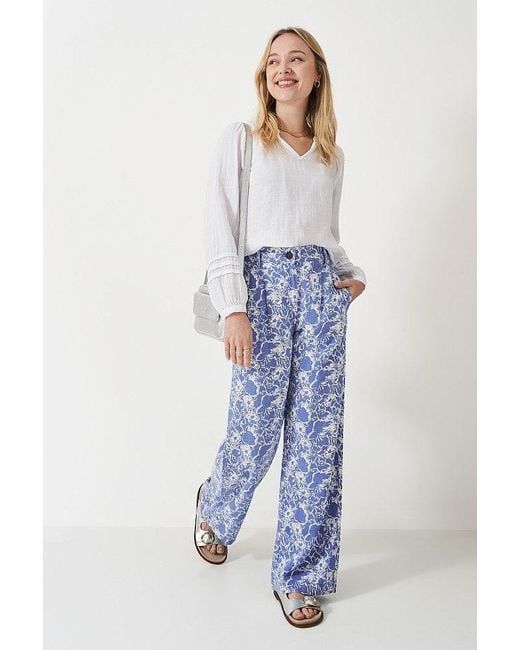 Crew Blue Floral Wide Leg Trousers Viscose