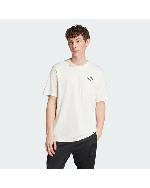 Adidas White Lounge Slides Graphic Pocket Tee for men