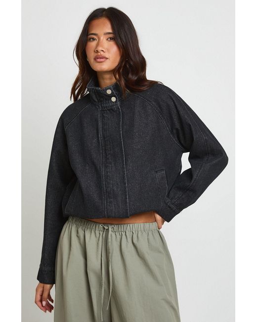 Boohoo Blue Funnel Neck Denim Bomber Jacket