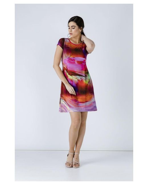 Conquista Red Pleat Detail Print Dress