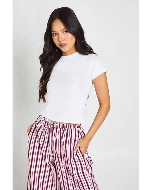 Boohoo White Petite Basic Rib Short Sleeve Fitted Top