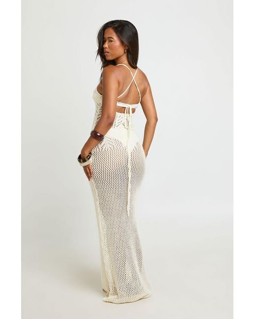 Boohoo White Beach Crochet Tie Back Maxi Dress